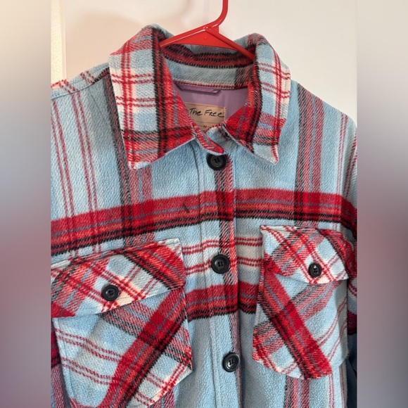 We The Free Blue Red Black Plaid Check Shirt Shacket - Picture 7 of 12